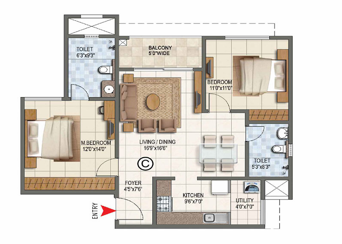 Winds of Change by CKPC 3 BHK Floor Plan