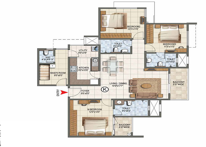 Winds of Change by CKPC 3 BHK Floor Plan